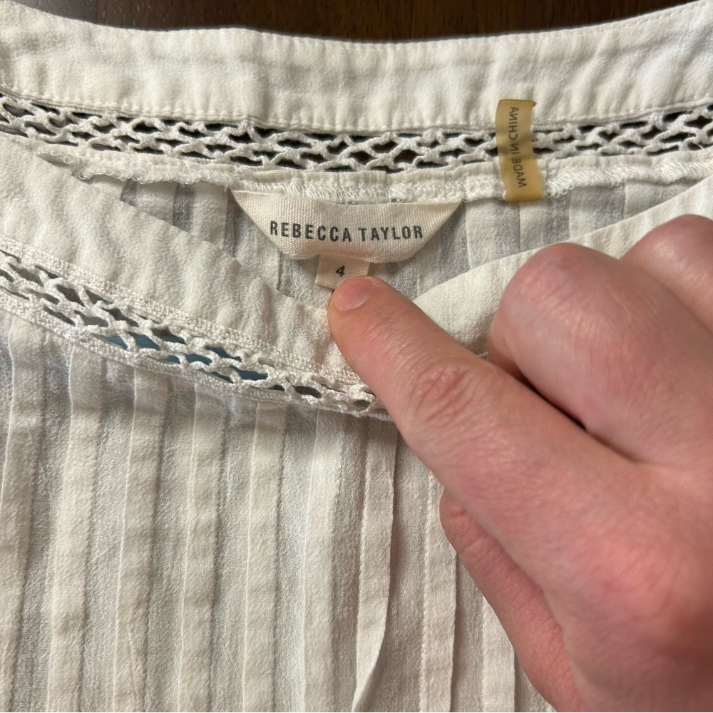 Rebecca Taylor white pintuck lace detailed shirt size 4 - Picture 3 of 15